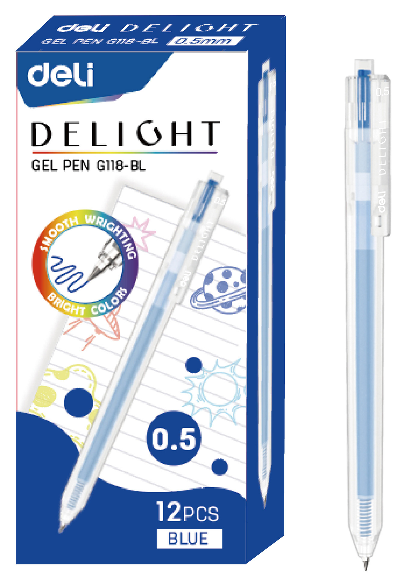 

Ручка гелев. Deli Delight EG118-BL прозрачный син. черн. линия 0.5мм