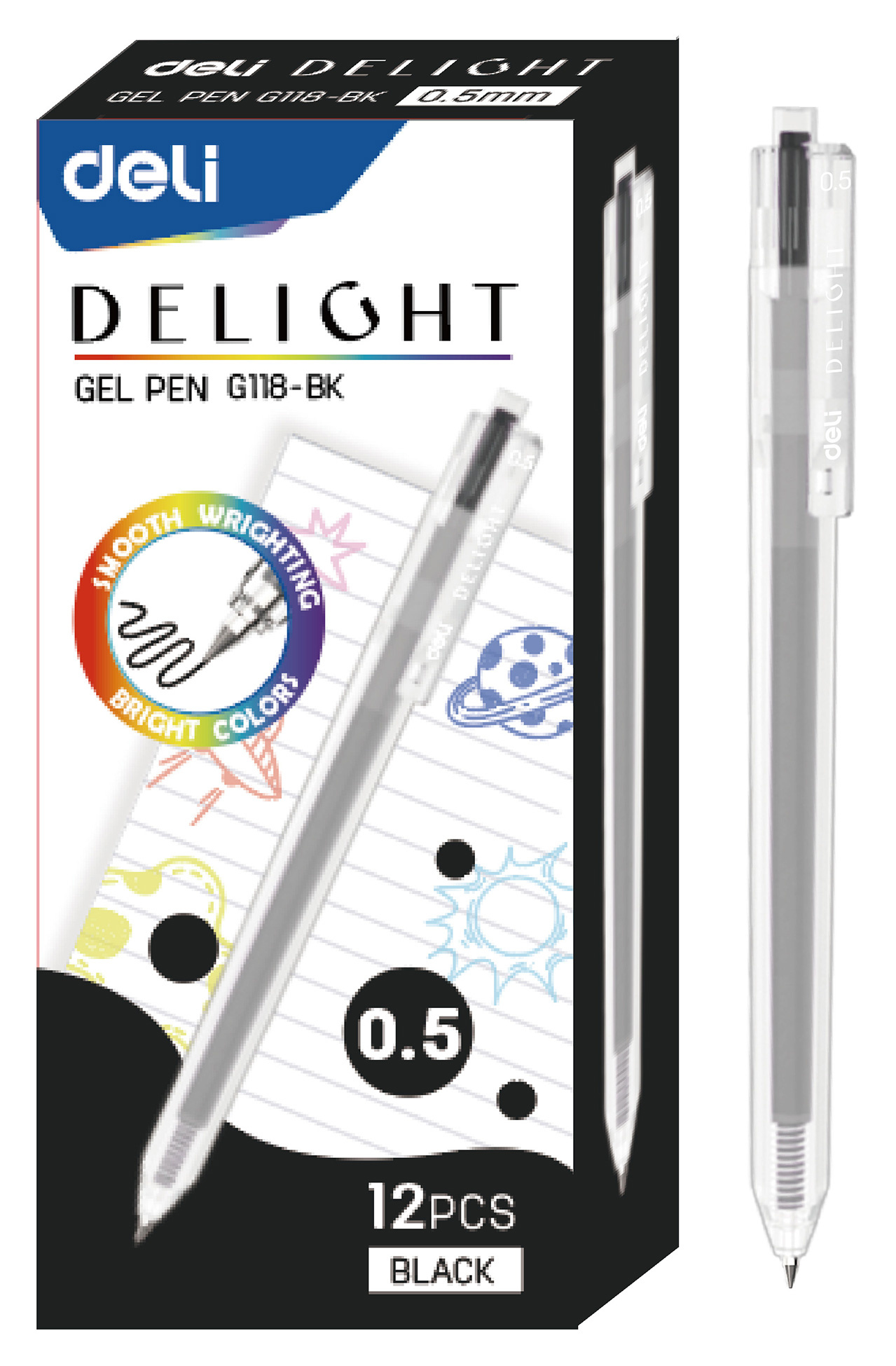 

Ручка гелев. Deli Delight EG118-BK прозрачный черн. черн. линия 0.5мм