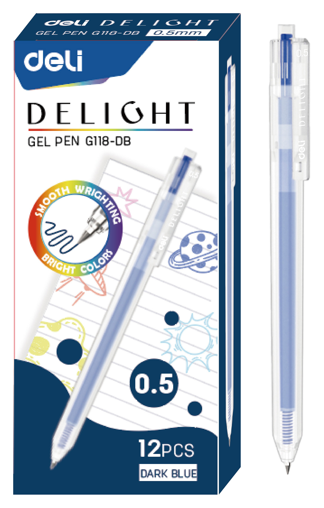 

Ручка гелевая Deli Delight EG118-DB синяя линия 0,5 мм