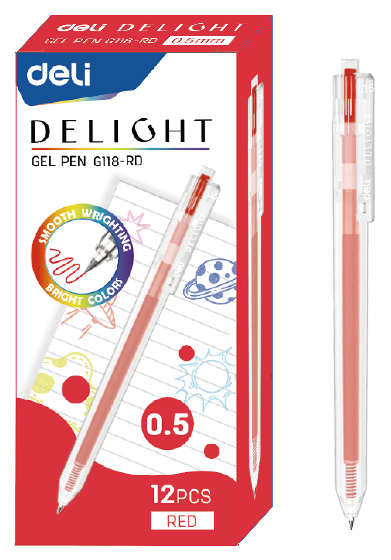 

Ручка гелев. Deli Delight EG118-RD прозрачный красн. черн. линия 0.5мм