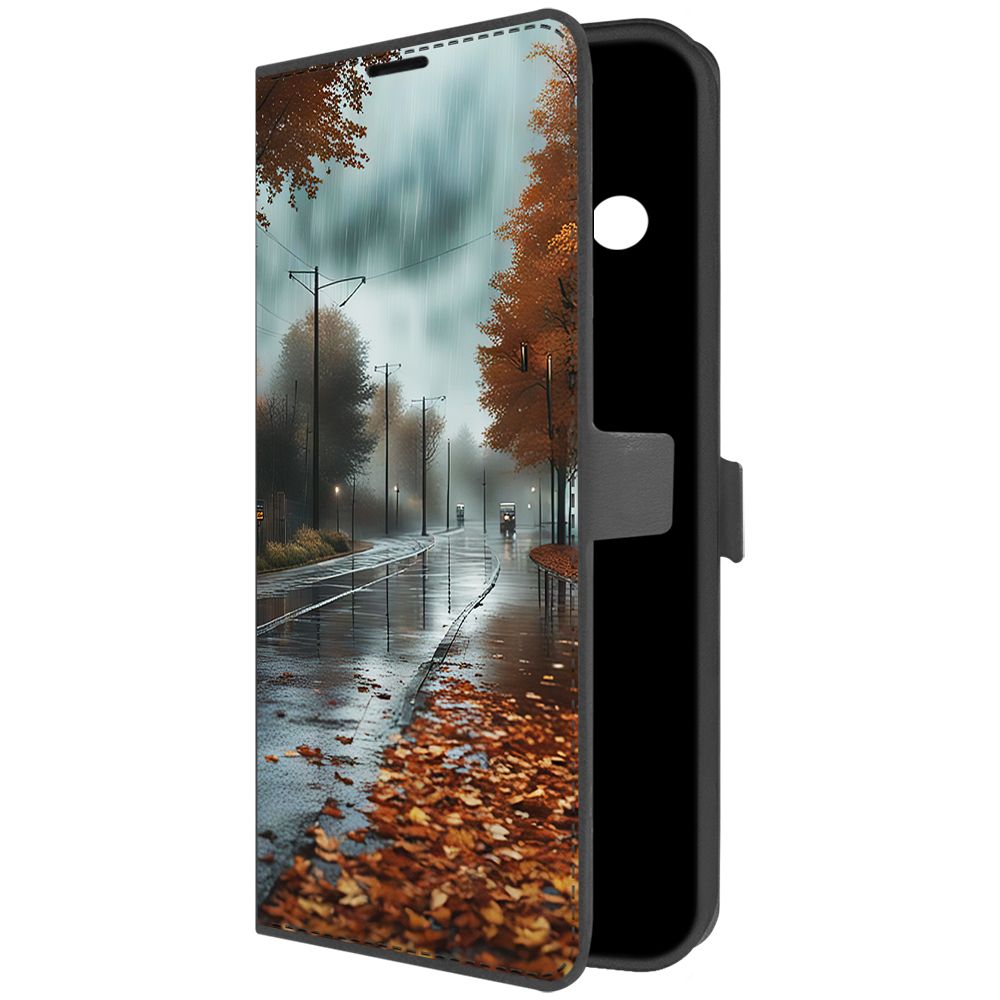 

Чехол-книжка Krutoff Eco Book для Realme 11 Pro Осенний дождь (черный)