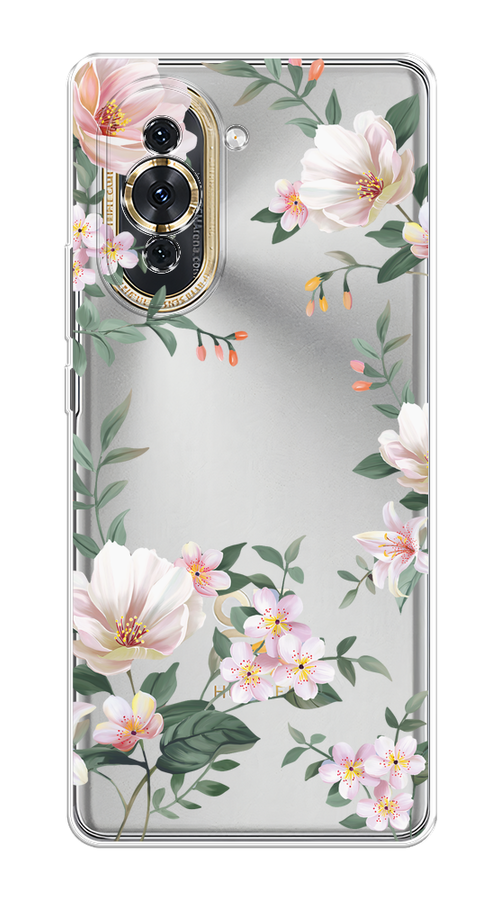 

Чехол на Huawei Nova 10 "Beautiful white flowers", Бежевый;зеленый, 6108950-1