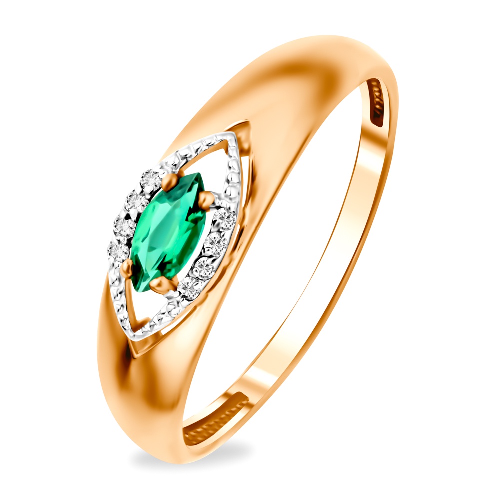 

Кольцо из золота р.  585Gold 101013680, изумруд искусственный\бриллиант, 101013680
