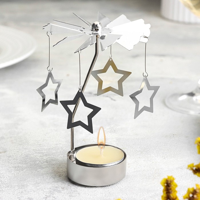

Подсвечник вращающийся "Карусель со звездами", серебрянная, металл, Серебристый