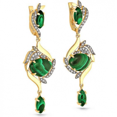 

Серьги из желтого золота с бриллиантом/малахитом Kabarovsky 12-21024-4600, 12-21024-4600