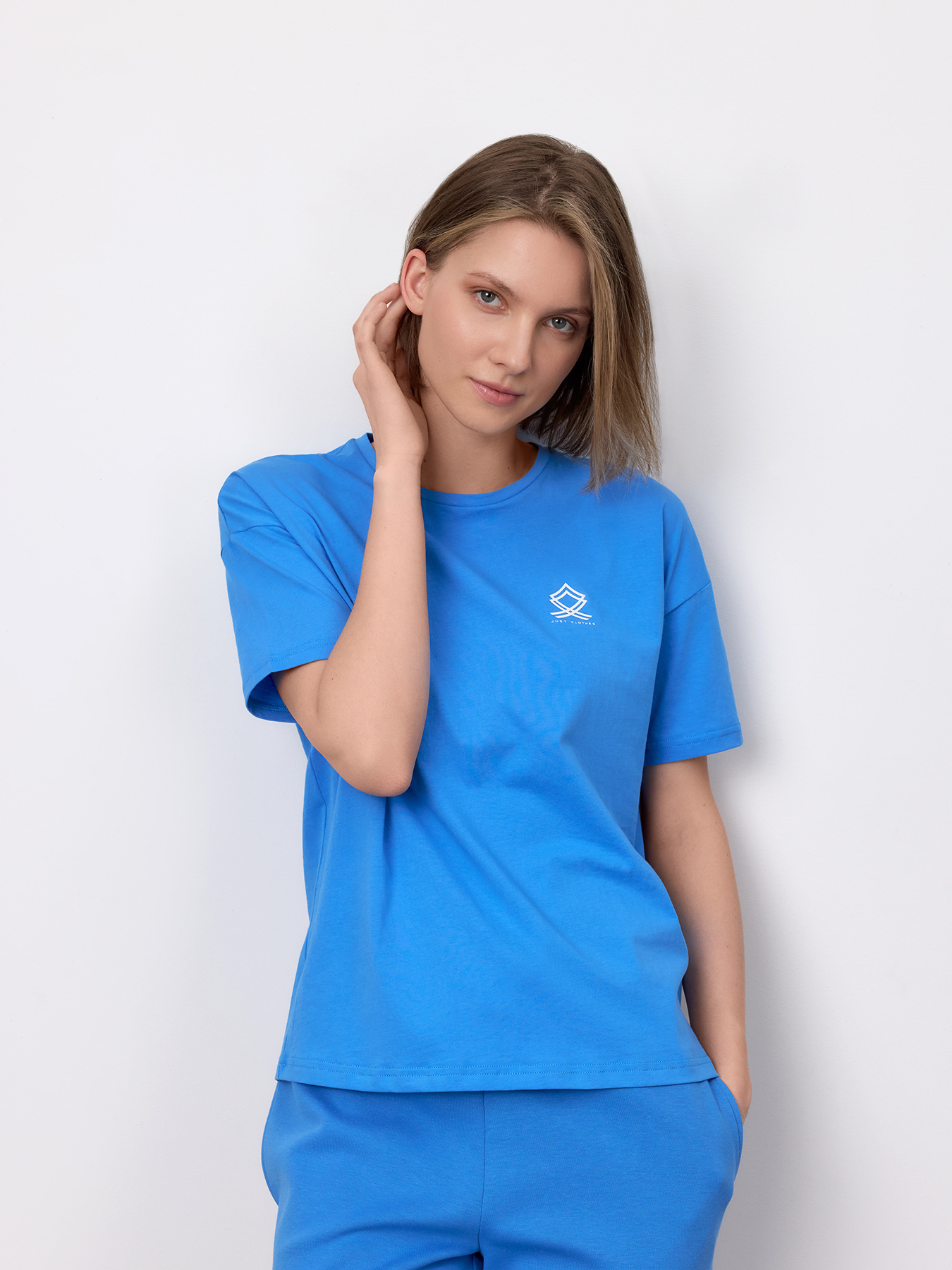 

Футболка женская Just Clothes 454417 синяя 50 RU, Синий, 454417