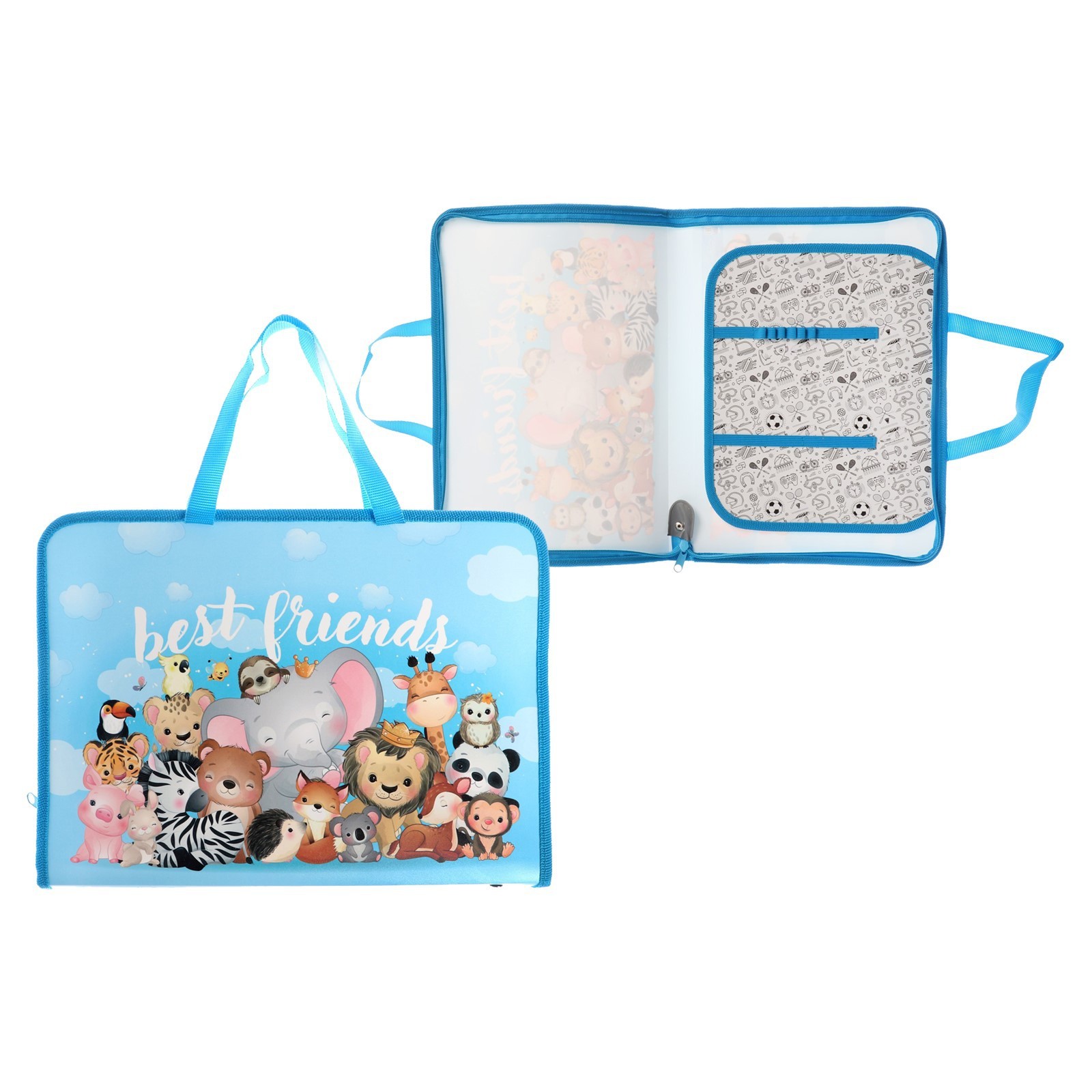 

Папка для труда А4, с ручками, пластик, молния вокруг, Маленькие друзья