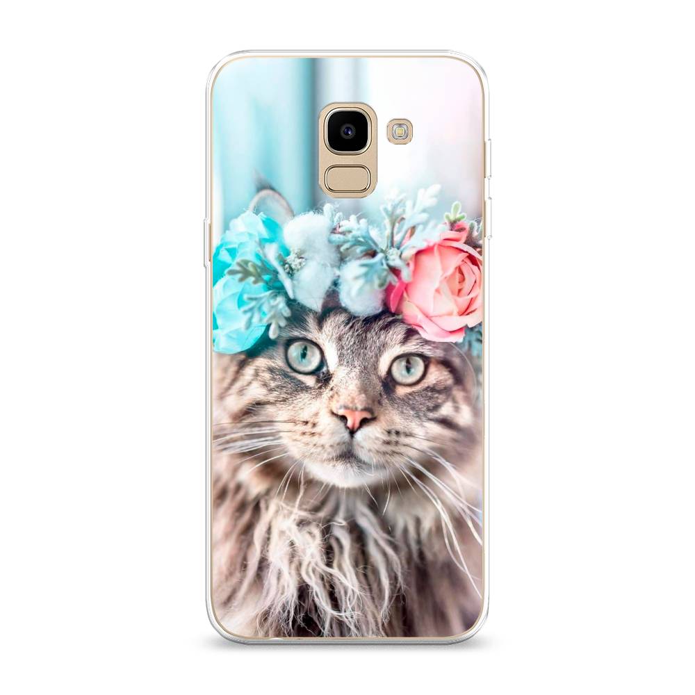 

Чехол Awog на Samsung Galaxy J6 2018 "Кот в венке", Серый;голубой;розовый, 26150-2