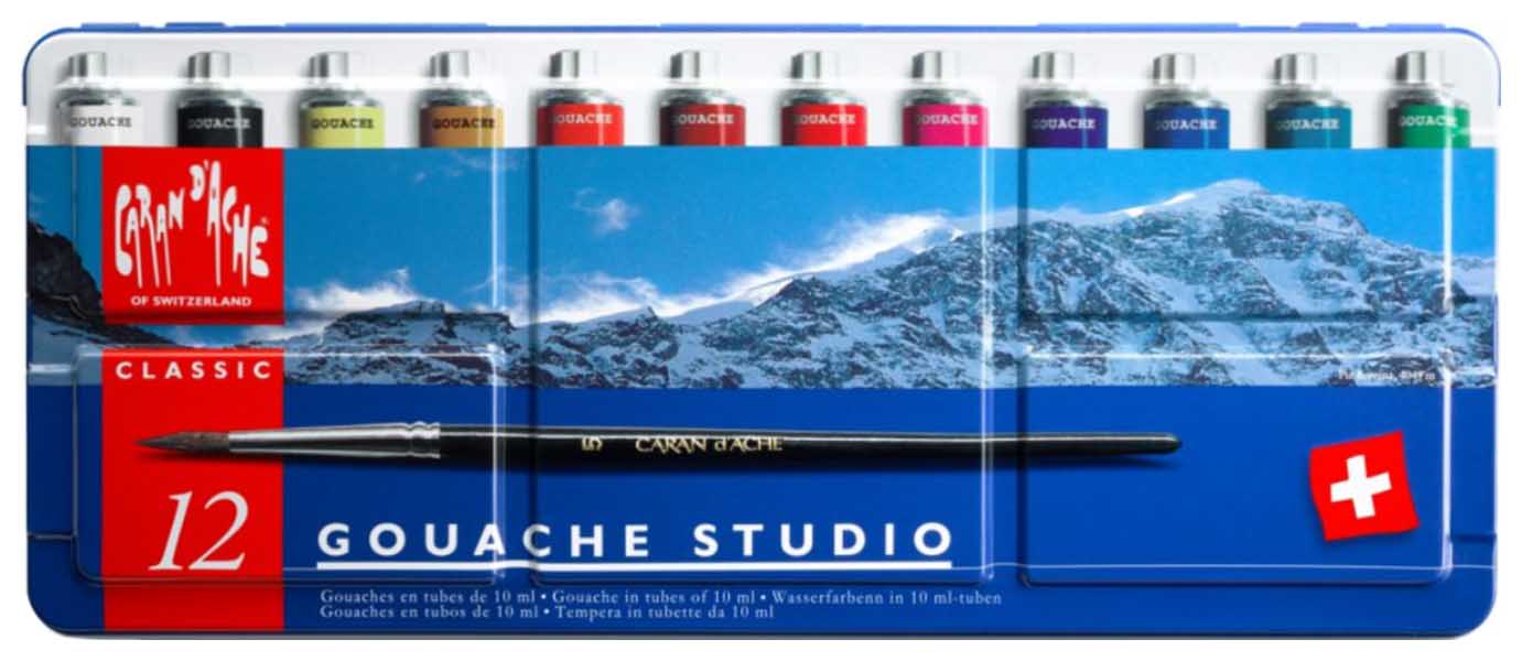 фото Набор красок carandache gouache studio, в тюбиках, с кистью,12 цветов по 10 мл caran d’ache