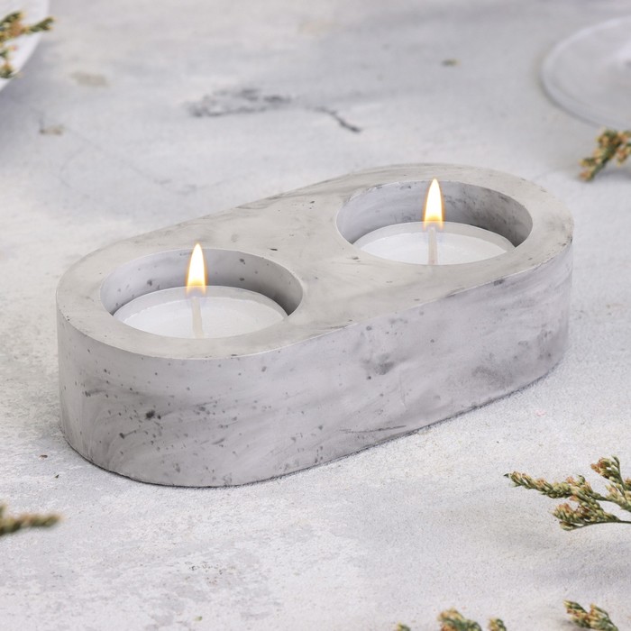 

Подсвечник "Мрамор" из гипса для двух свечей овальный, 12х6х3см,мрамор с черными полосками, Серый