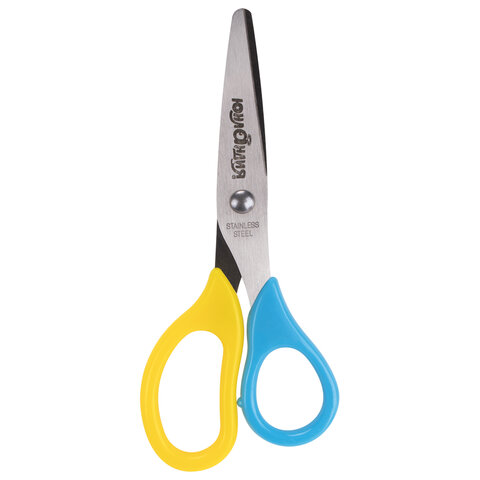 

Ножницы ЮНЛАНДИЯ, 135 мм, с футляром для лезвий, желто-голубые, блистер, 237110 - 6 шт