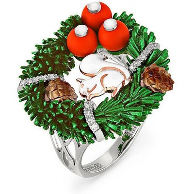 

Кольцо из белого золота с бриллиантом/кораллом/эмалью р. 17 Kabarovsky 11-1869-3201, 11-1869-3201