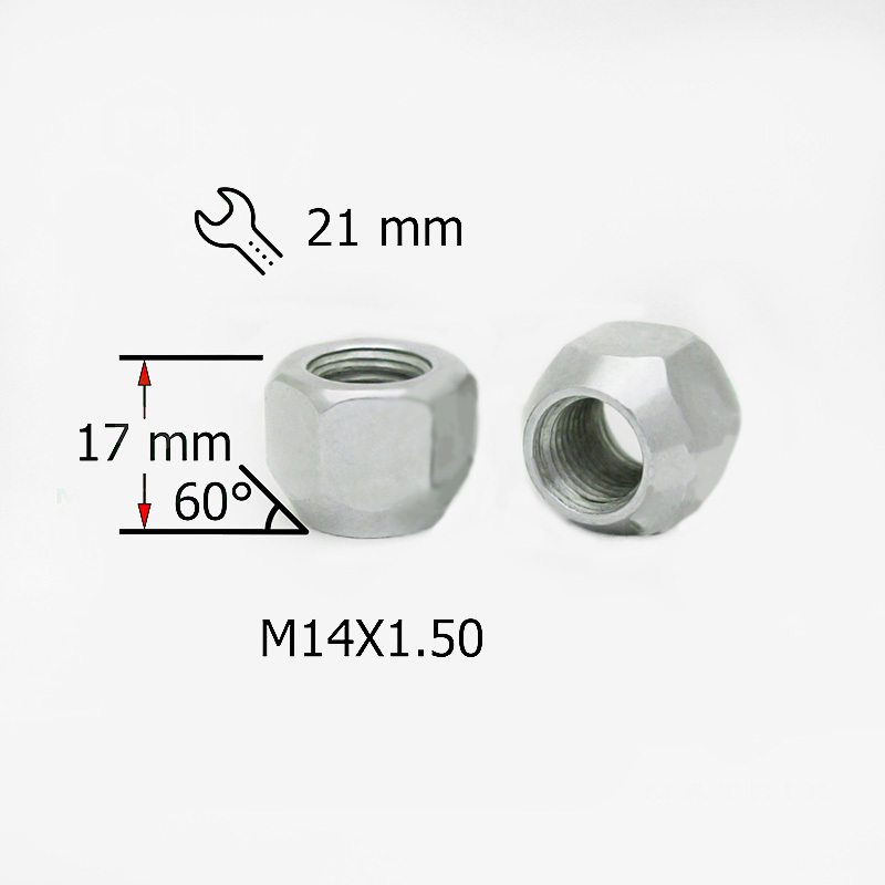 Гайки колесные, SDS, M14X1,50 17мм Конус, открытая, кл21мм Цинк 10 шт