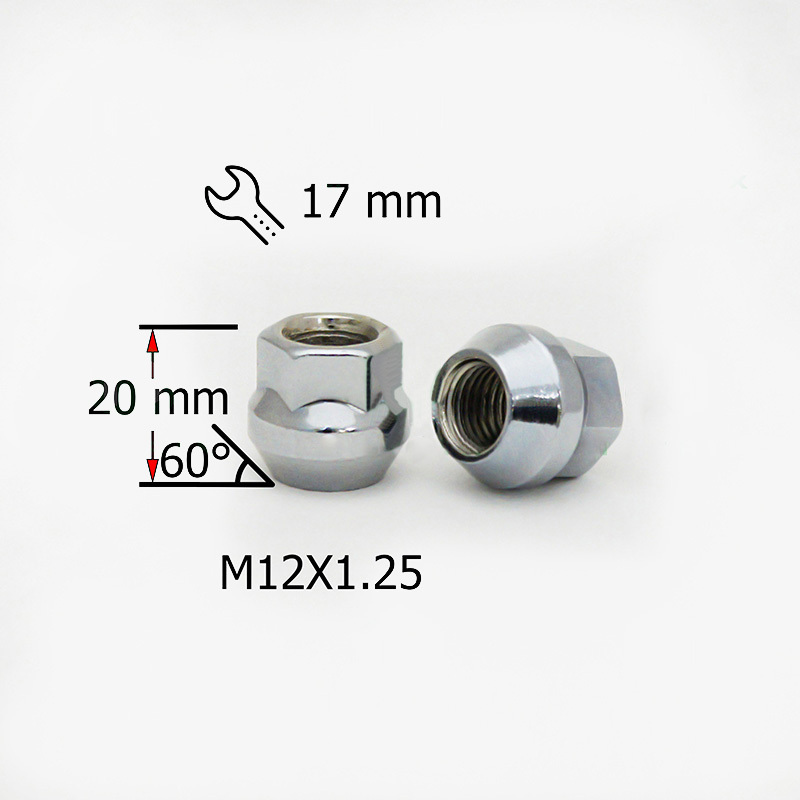 Гайки колесные, SDS, M12X1,25 20мм, Конус открытая, кл 17мм Хром 10 шт