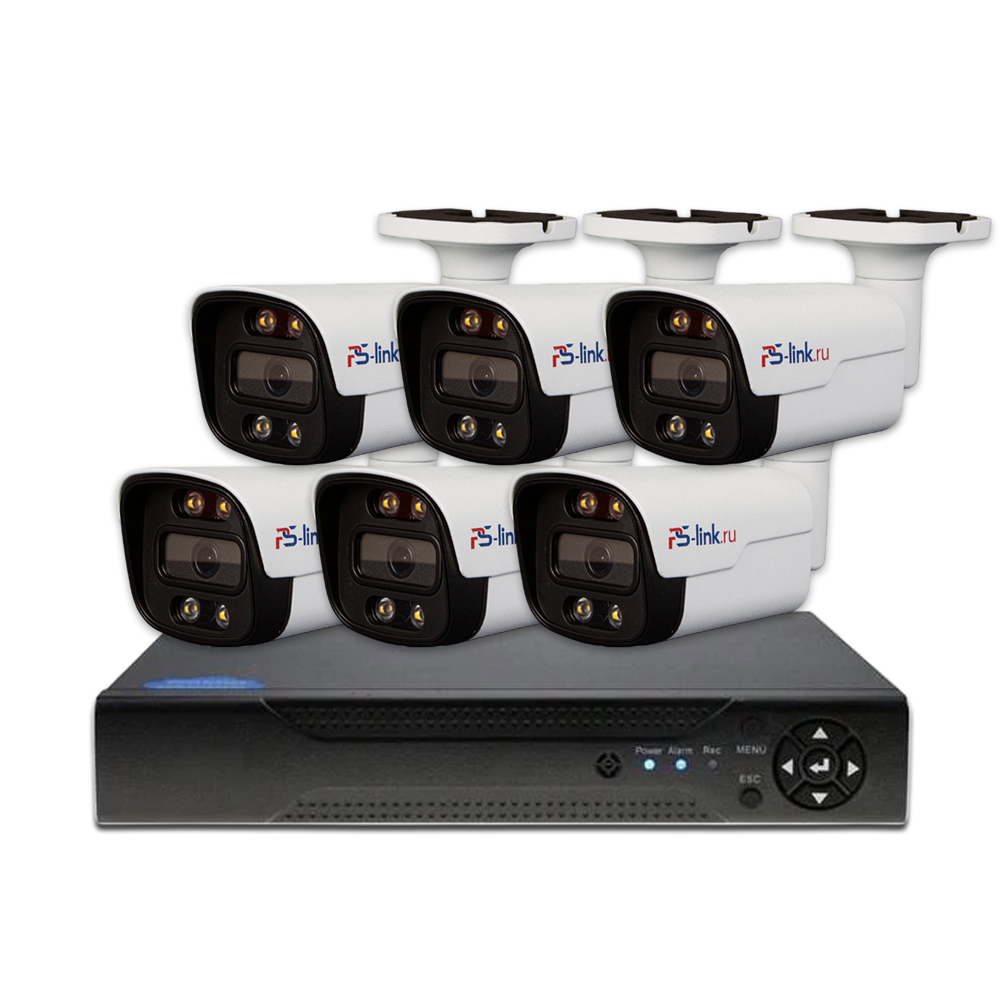 

Комплект видеонаблюдения AHD Ps-Link KIT-C506HDC 6 уличных 5Мп FullColor камер, Белый, KIT-C506HDC