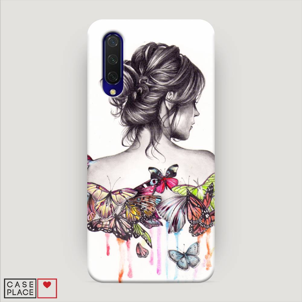 фото Пластиковый чехол "девушка с бабочками" на xiaomi mi 9 lite awog
