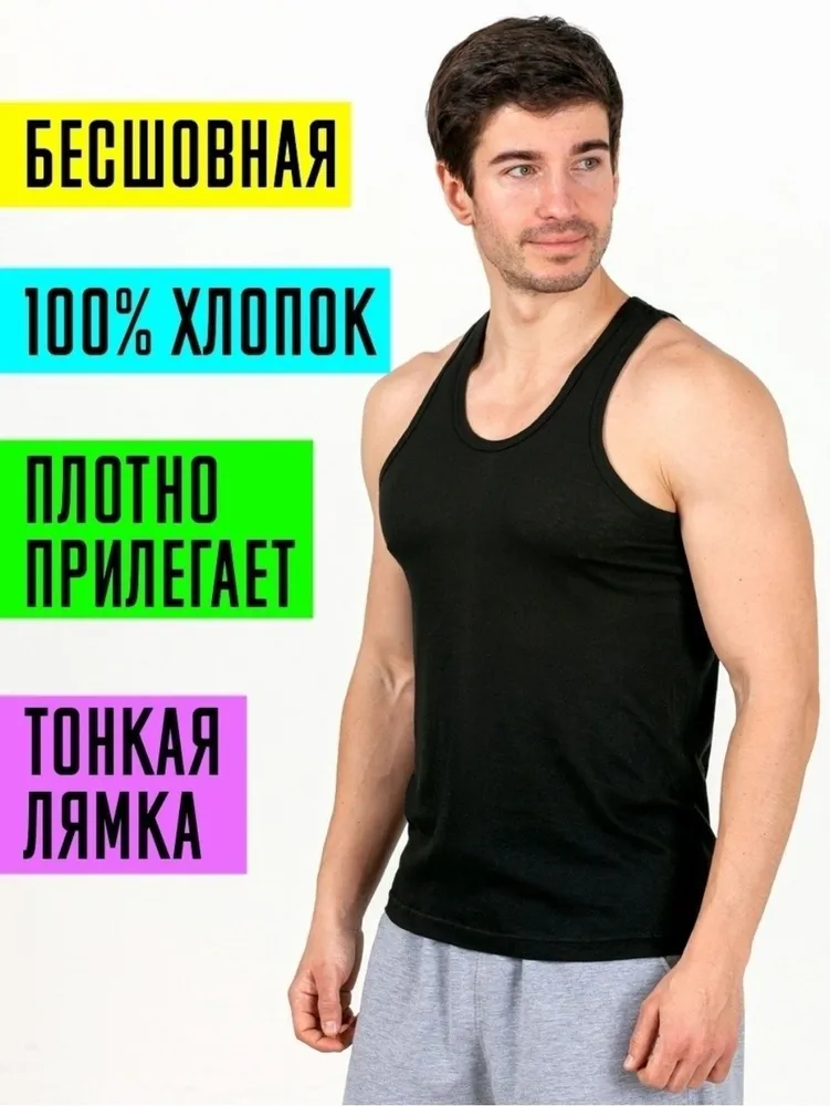 

Комплект маек мужских TSHRT 0040-ч5 черных 48 RU, Черный, 0040-б5