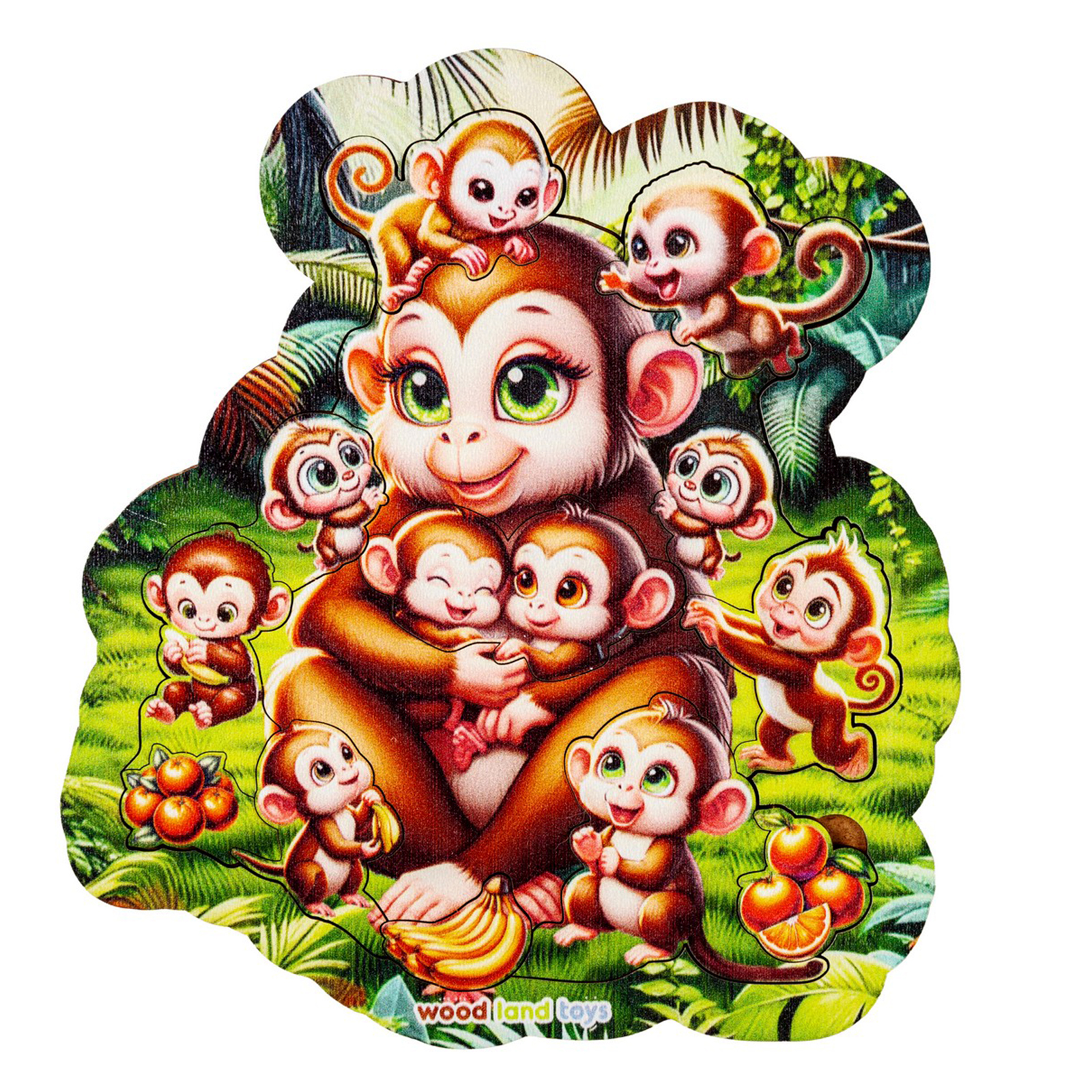 

Пазл WoodLand Toys вкладыш Обезьянка с малышами, 14 дет, Обезьянка