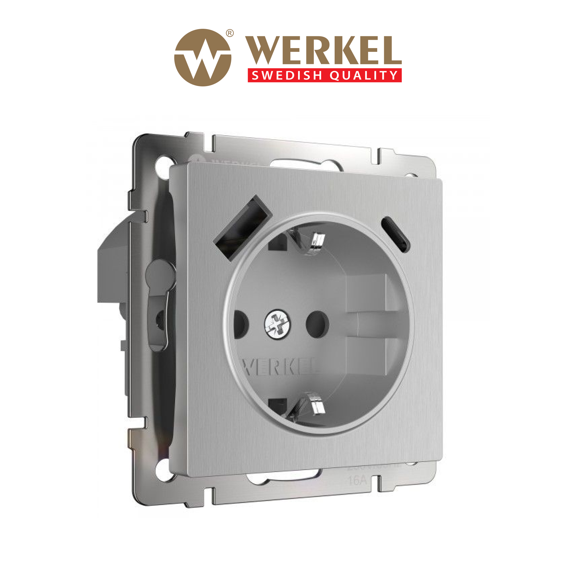 Комбинированная розетка Werkel W1171709 заземление шторки USB AC серебряный рифленый 11680₽