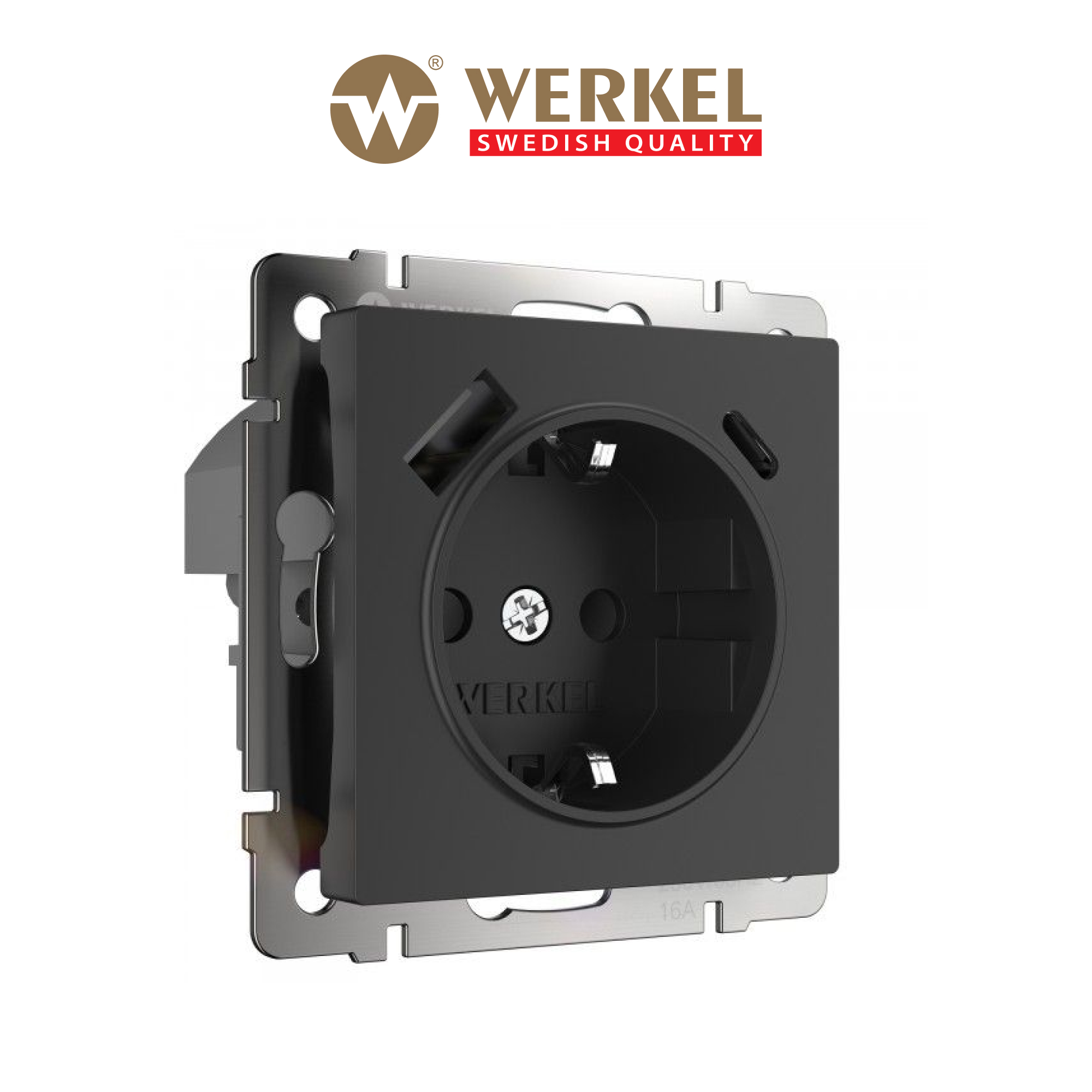 фото Встраиваемая комбинированная розетка werkel w1171708 заземление, шторки, usb a+c черный