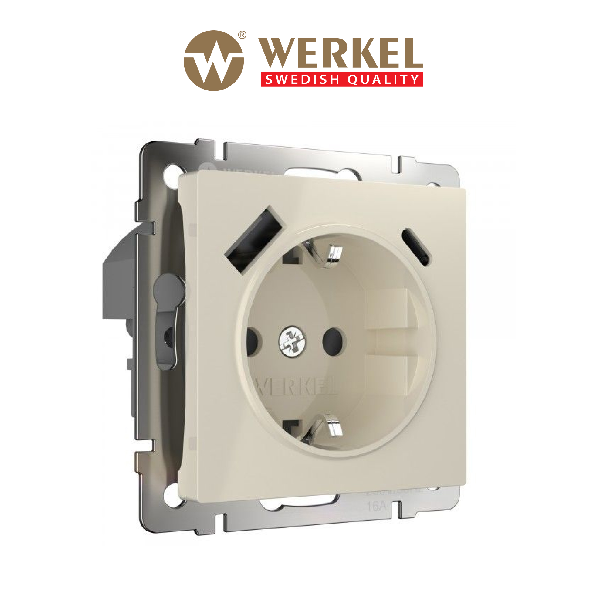 

Комбинированная розетка Werkel W1171703 заземление, шторки, USB A+C слоновая кость, Бежевый, Розетка с заземлением, шторками и USB тип A+C