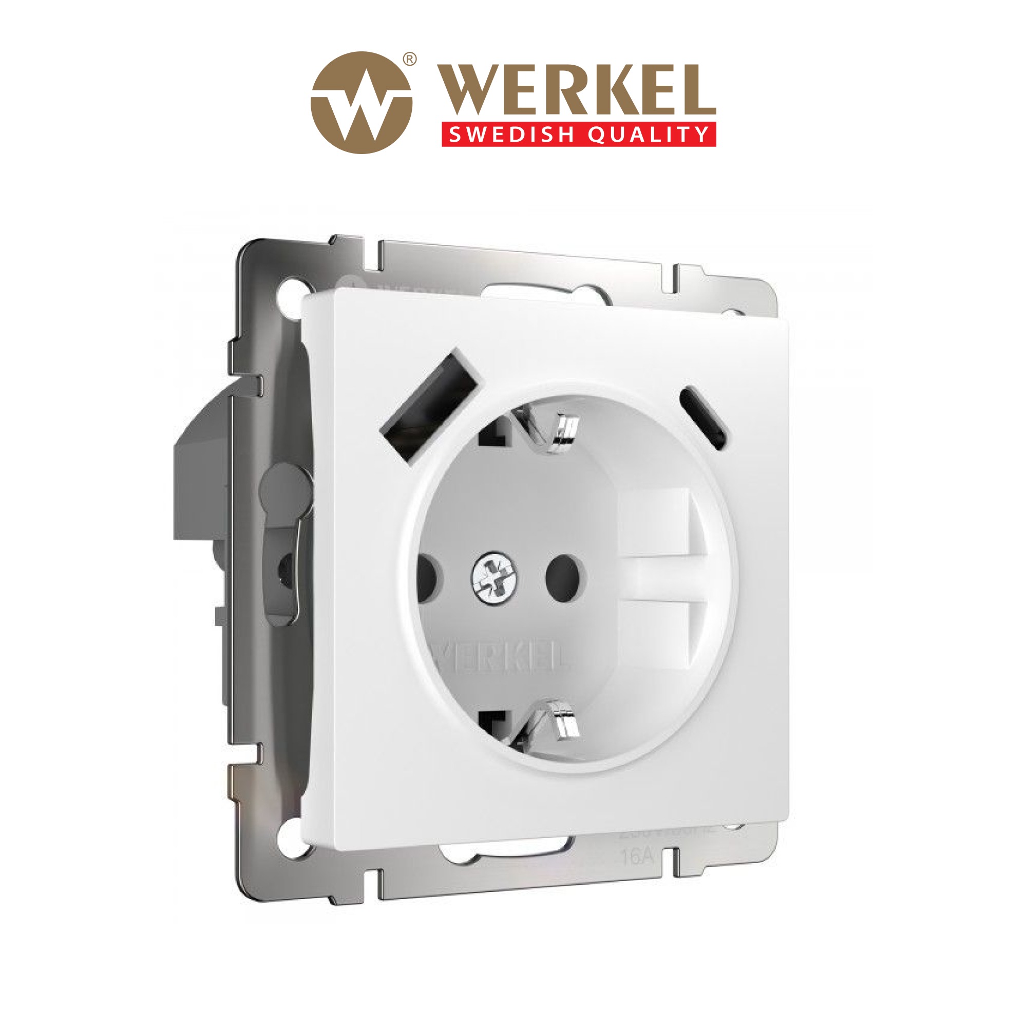 

Встраиваемая комбинированная розетка Werkel W1171701 заземление, шторки, USB тип A+C белый, Розетка с заземлением, шторками и USB тип A+C
