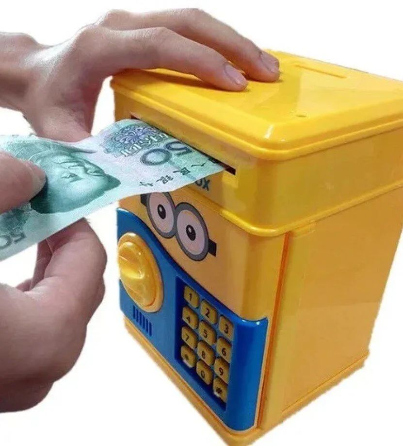 Интерактивная копилка для детей сейф-банкомат c купюроприемником  желтый