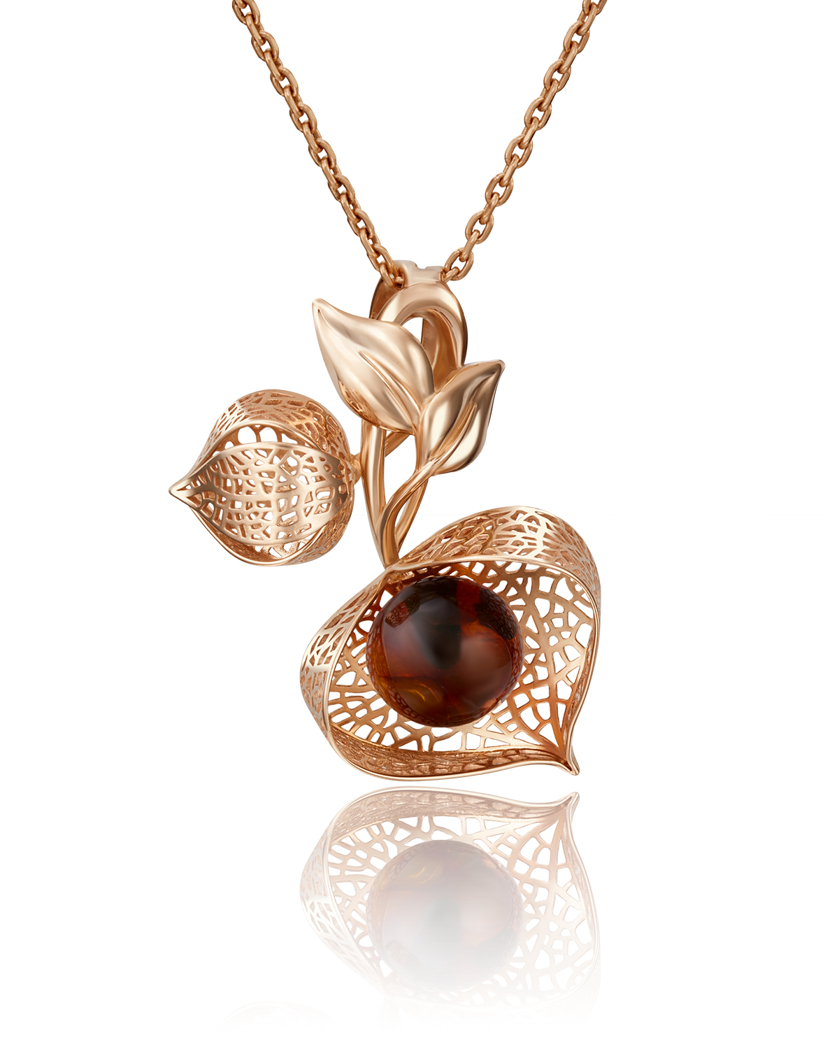 Кулон из красного золота PLATINA jewelry 03-2890-01-271-1110-58, янтарь