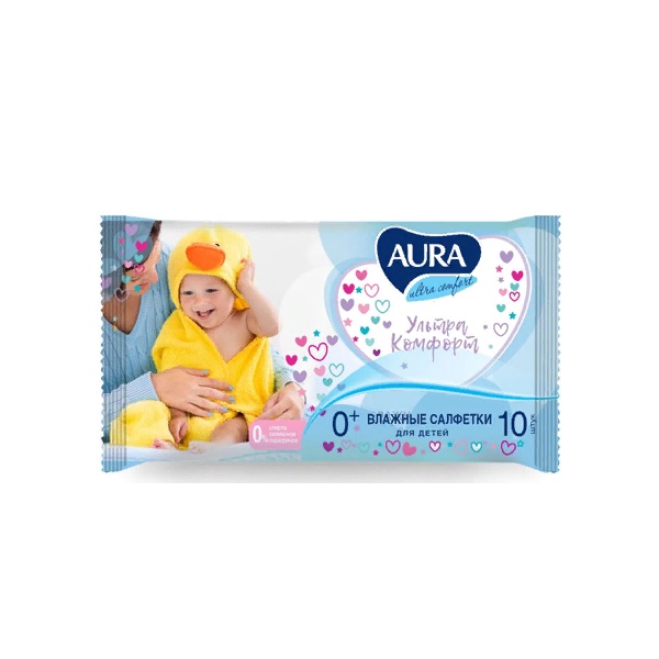 фото Влажные салфетки для детей aura ultra comfort 10 шт