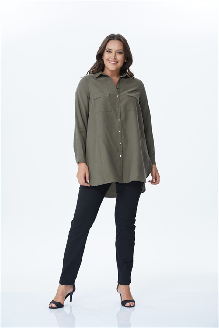 

Рубашка женская My Line Moda 401 хаки 46 RU (товары доставляются из-за рубежа), 401