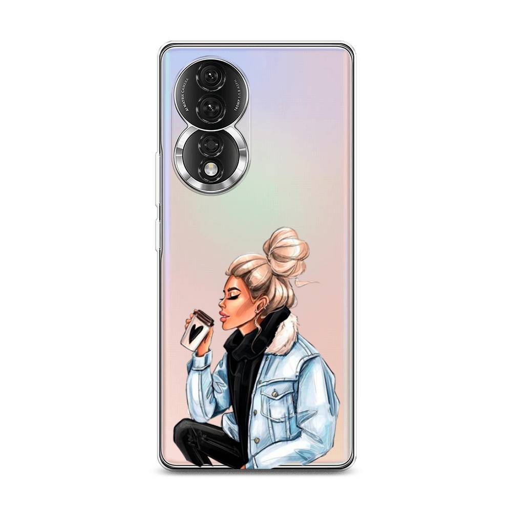

Чехол Awog на Honor 80 "Cute girl", Бежевый;черный;голубой, 6120350-7