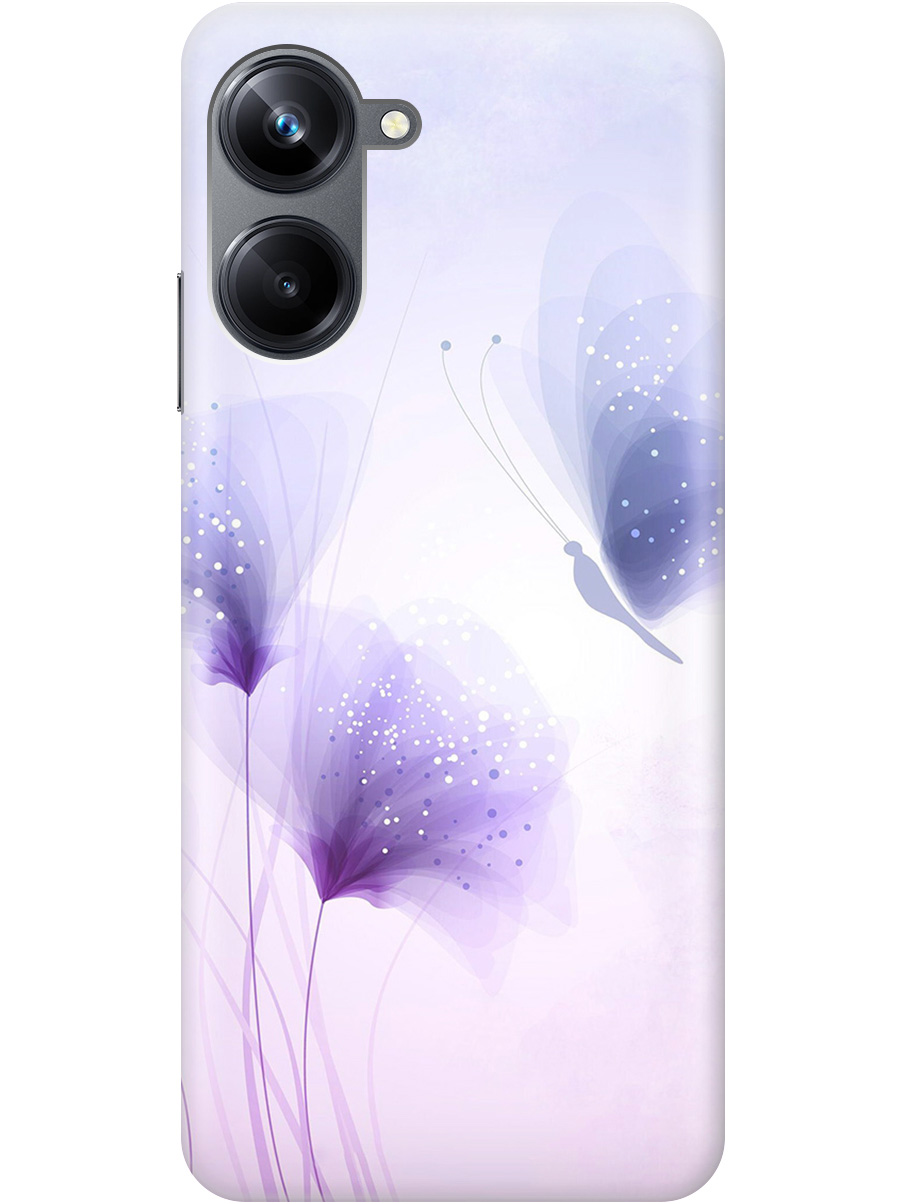 

Силиконовый чехол на Realme 10 Pro с принтом "Бабочка и фиолетовые цветы" прозрачный, Фиолетовый, 20010388