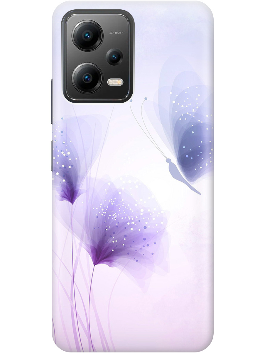 

Силиконовый чехол на Xiaomi Poco X5 5G с принтом "Бабочка и фиолетовые цветы" прозрачный, Фиолетовый, 20010385
