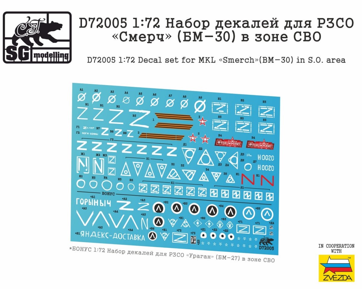 D72005 1:72 Набор декалей для РЗСО Смерч БМ-30 в зоне СВО