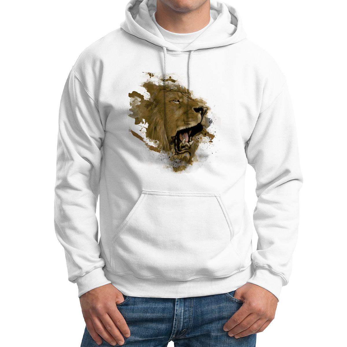 

Худи унисекс CoolPodarok Животные Лев белое 60 RU, 0M015602