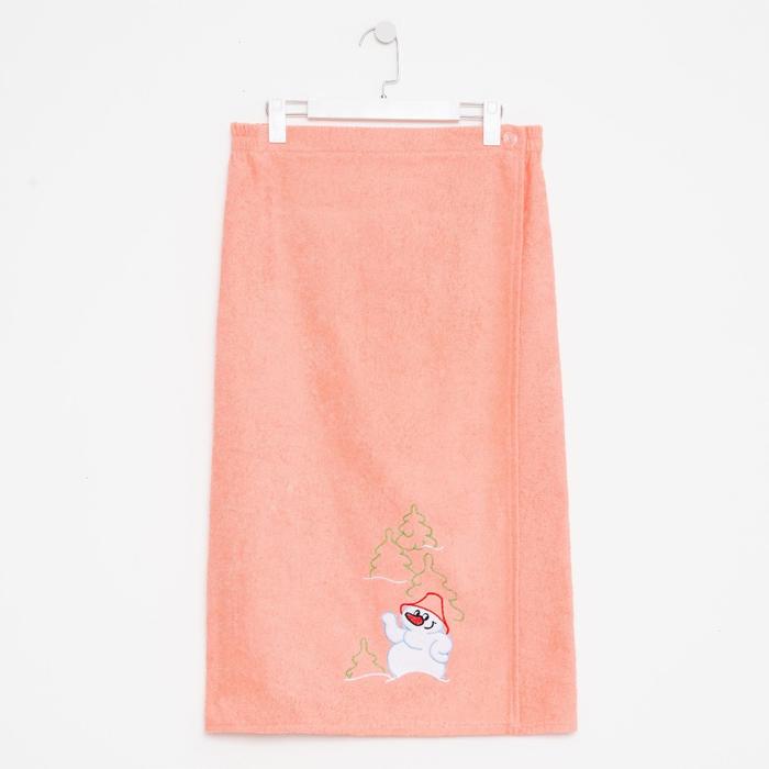 

Килт женский, 80х150+-2 см, цвет персиковый, вышивка Снеговик, махра 300г/м, 100 % хлопок