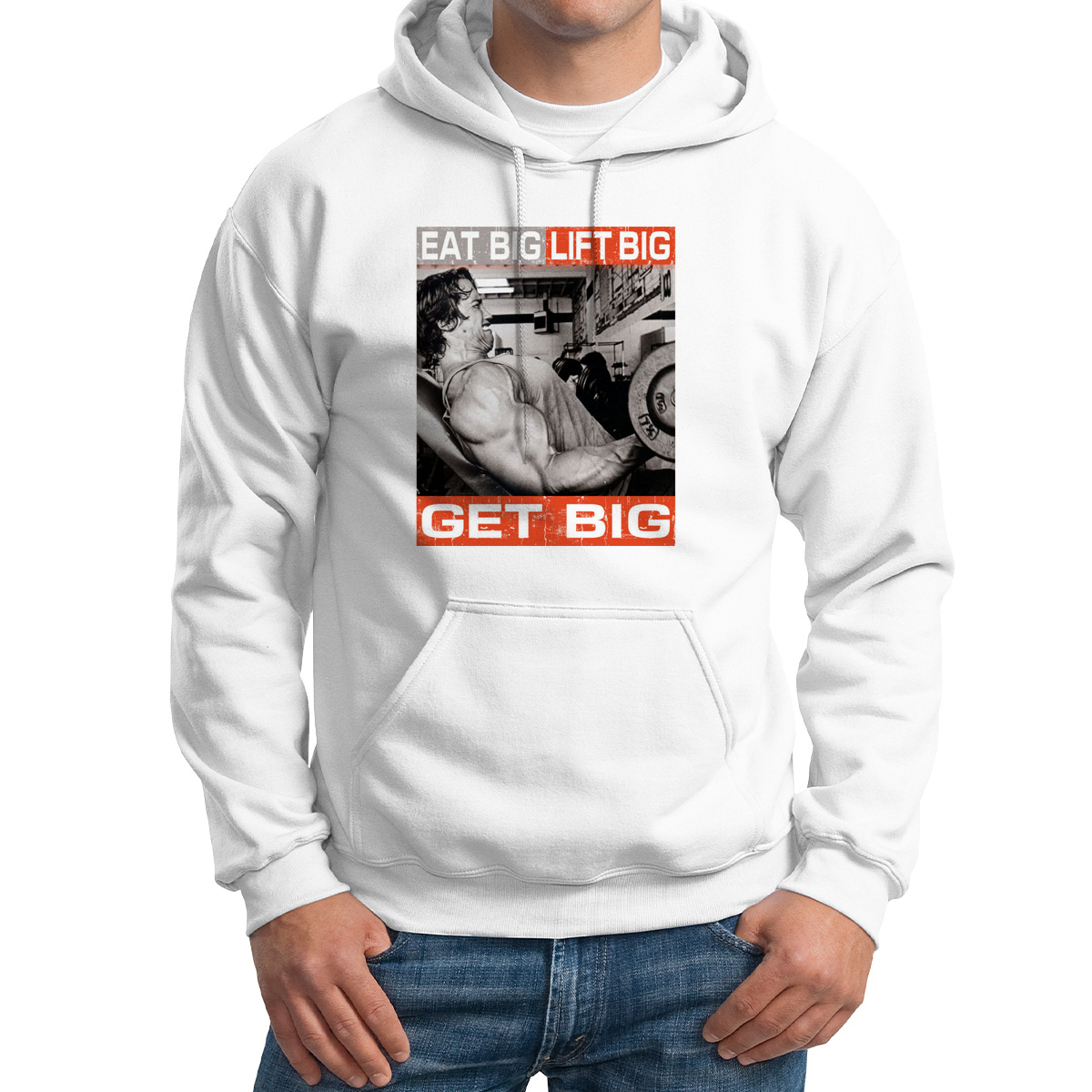 Худи унисекс CoolPodarok Eat big lift big get big белое 60 RU