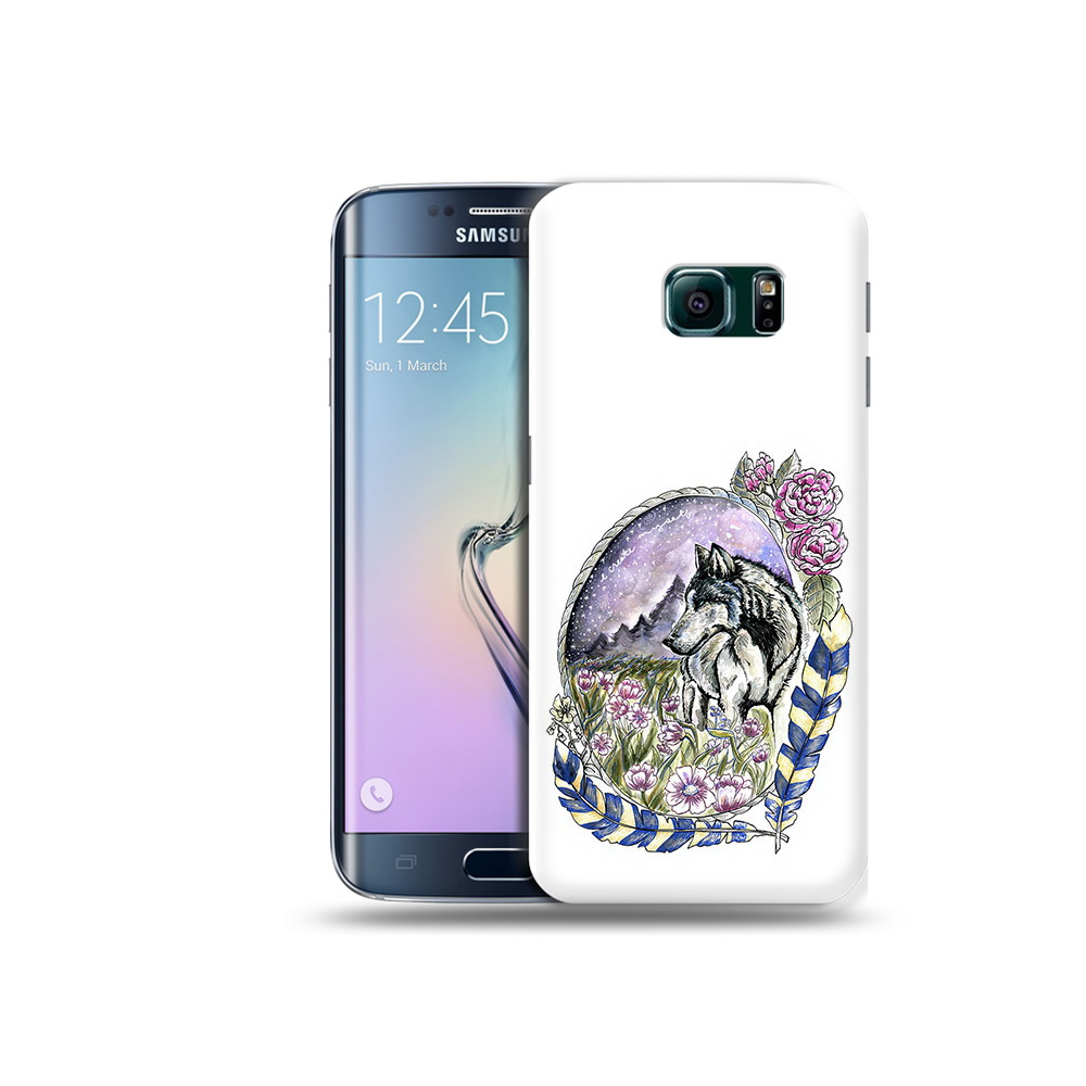 

Чехол MyPads Tocco для Samsung Galaxy S6 Edge нарисованный волк в цветах с перьями, Прозрачный, Tocco