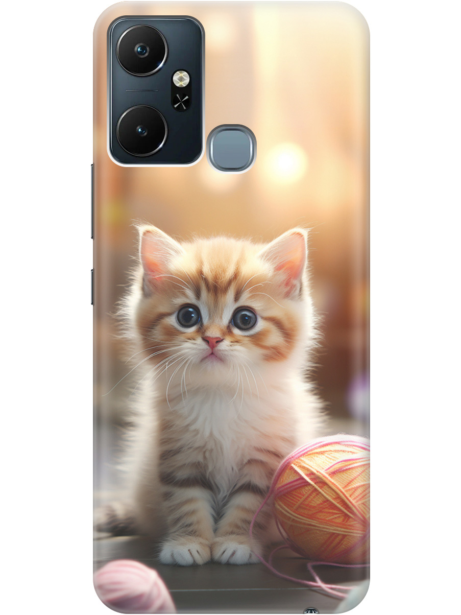 

Силиконовый чехол на Infinix Smart 6 Plus с принтом "Котенок и нити" прозрачный, Белый;желтый;розовый, 20010352