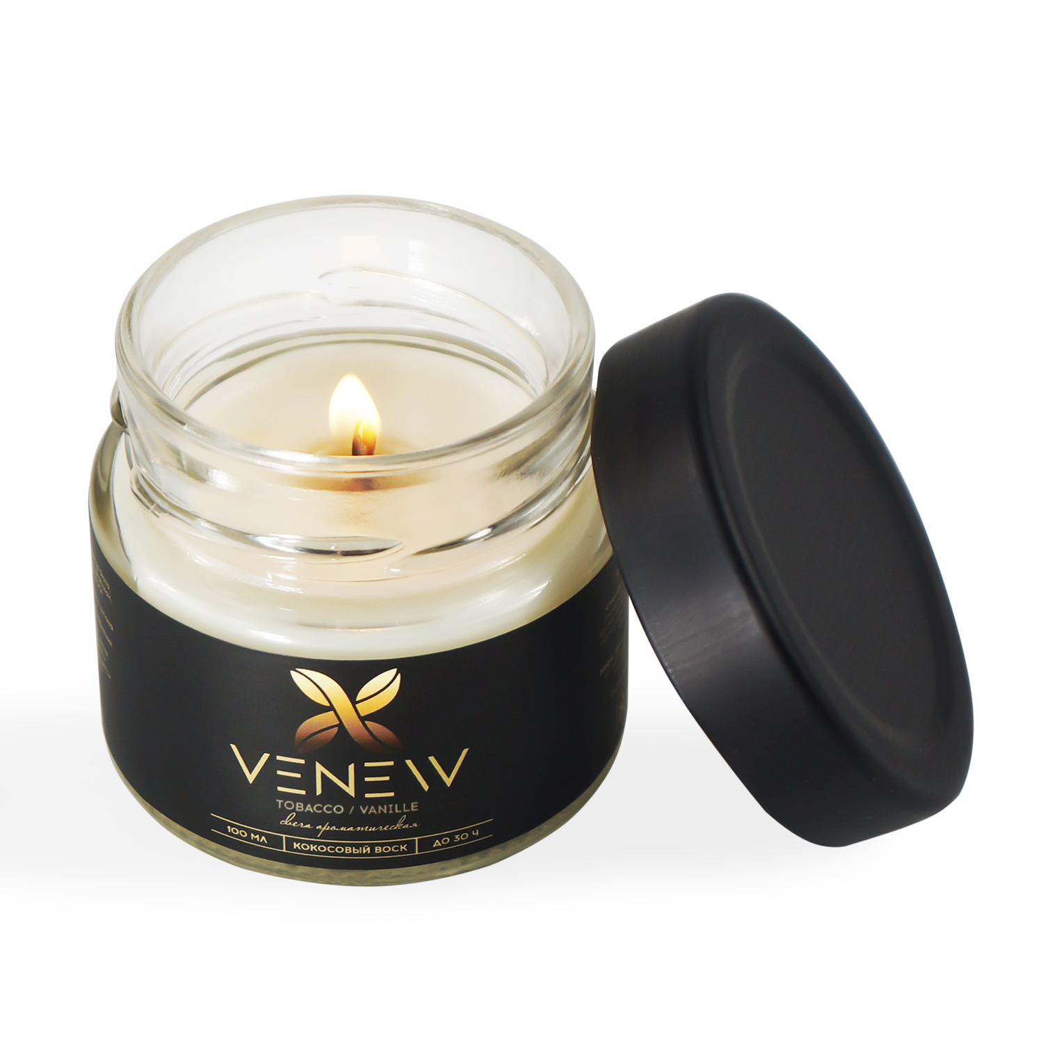

Свеча ароматическая с деревянным фитилем VENEW Tobacco Vanille, 100 мл, СА-100