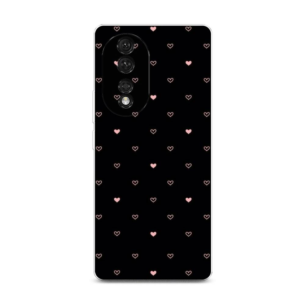 

Чехол Awog на Honor 80 "Черный фон и сердечки", Розовый;серый;черный, 6120350-3