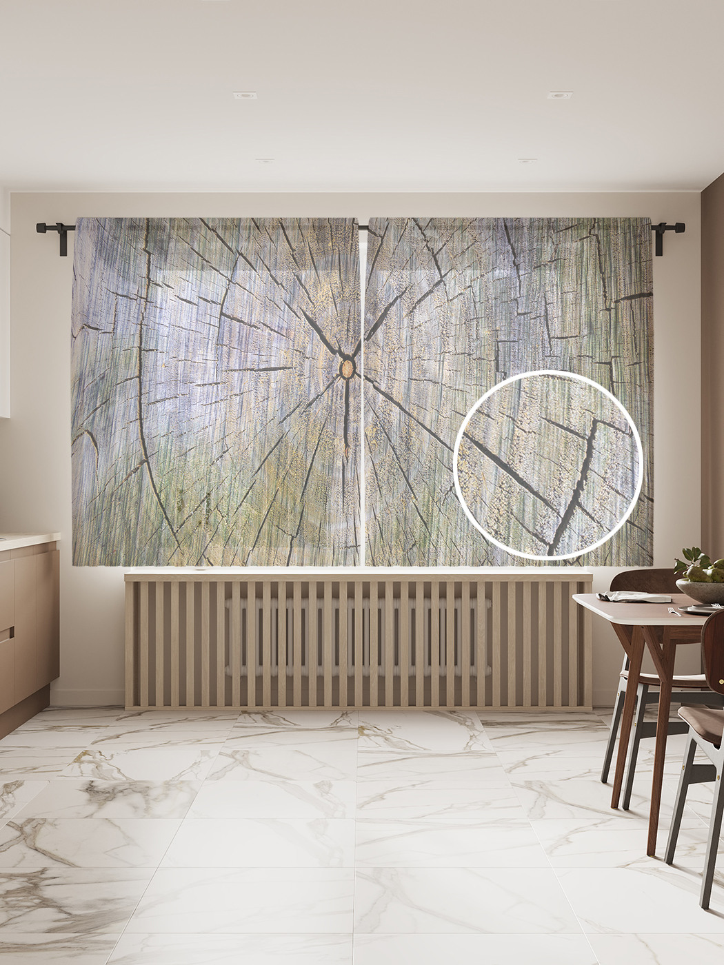 

Фототюль "Срез дерева", 145x180 см (2 полотна со шторной лентой + 50 крючков), Срез дерева