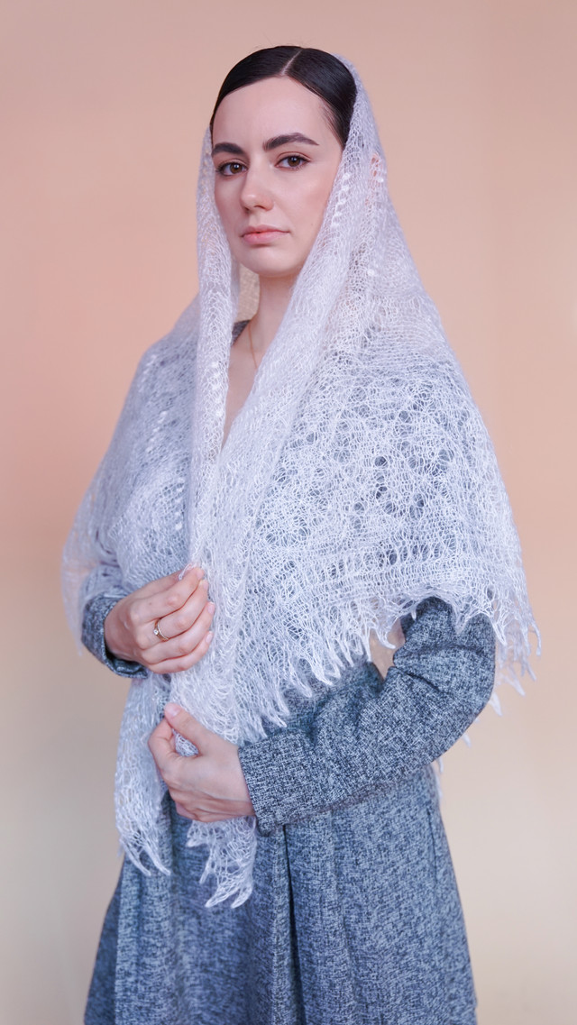 фото Платок женский легендарные пуховые платки ландыш белый белый, 140х140 см