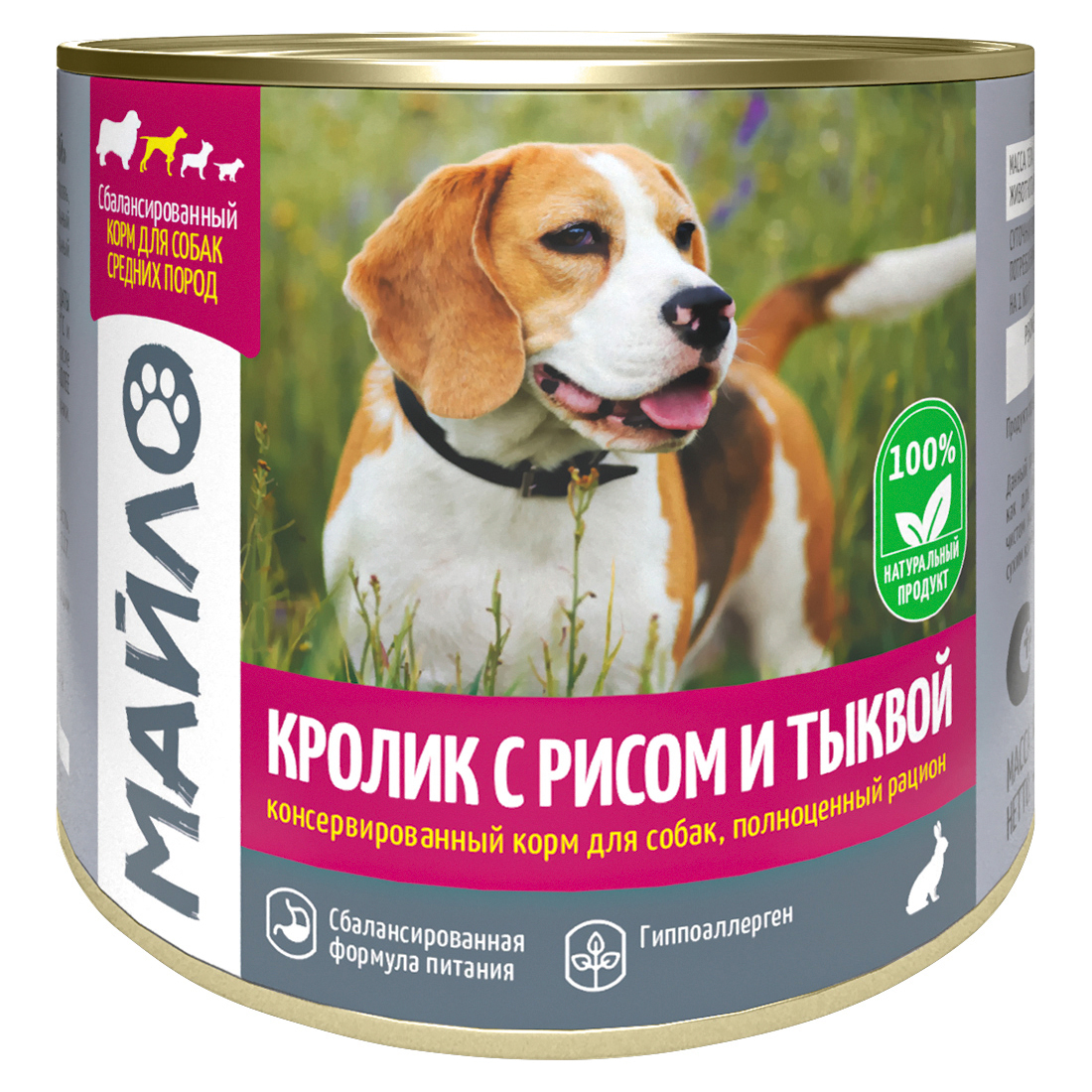 Консервы для собак Майло кролик с рисом и тыквой, 24шт по 525г