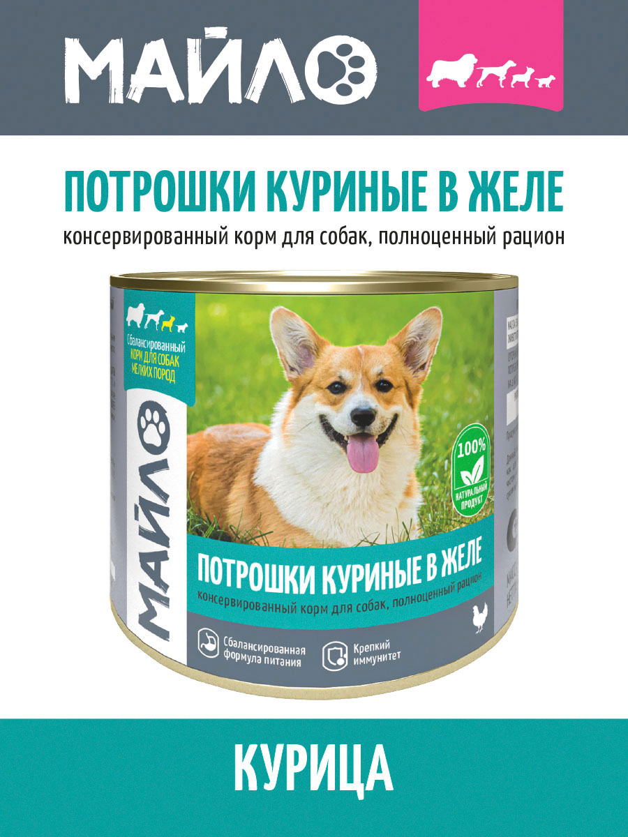 

Консервы для собак Майло потрошки куриные в желе, 8шт по 525г