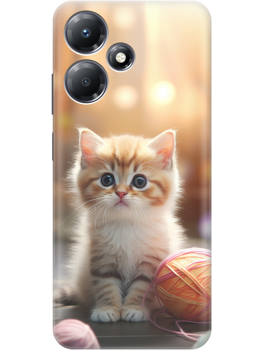 

Силиконовый чехол на Infinix Hot 30 Play с принтом "Котенок и нити" прозрачный, Белый;желтый;розовый, 20010343