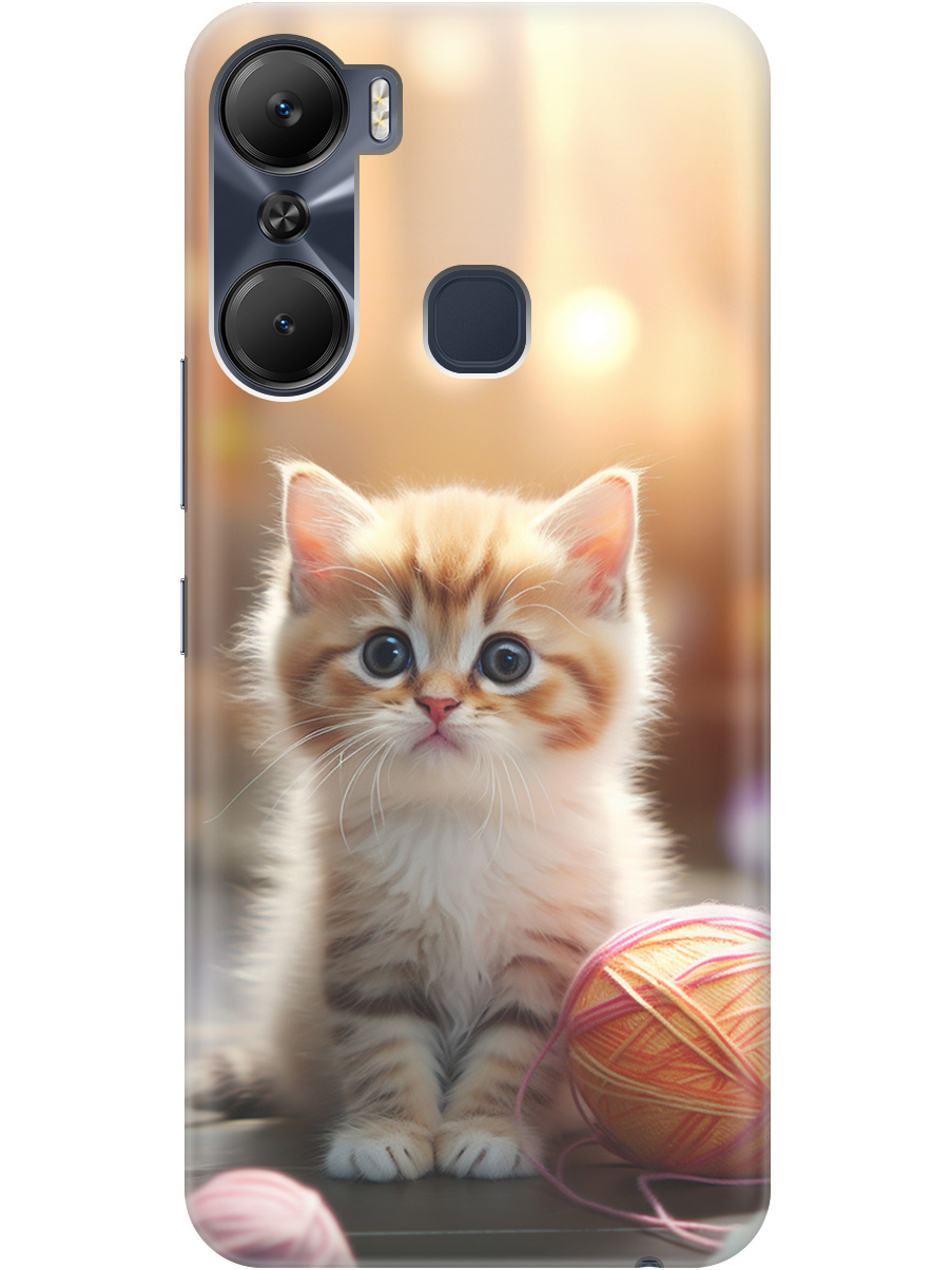 

Силиконовый чехол на Infinix Hot 12 Pro с принтом "Котенок и нити" прозрачный, Белый;желтый;розовый, 20010340
