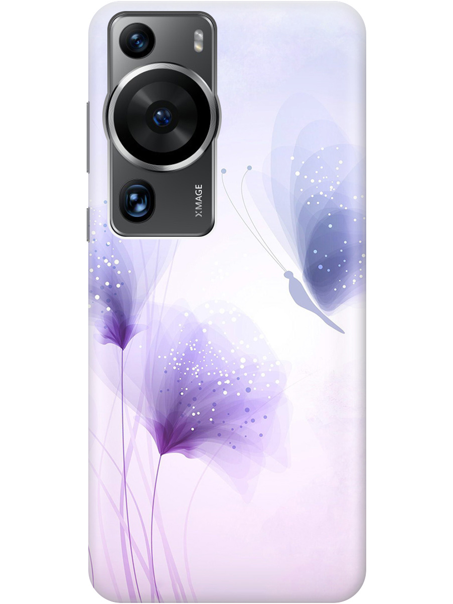 

Силиконовый чехол на Huawei P60 Pro с принтом "Бабочка и фиолетовые цветы" прозрачный, Фиолетовый, 20010334