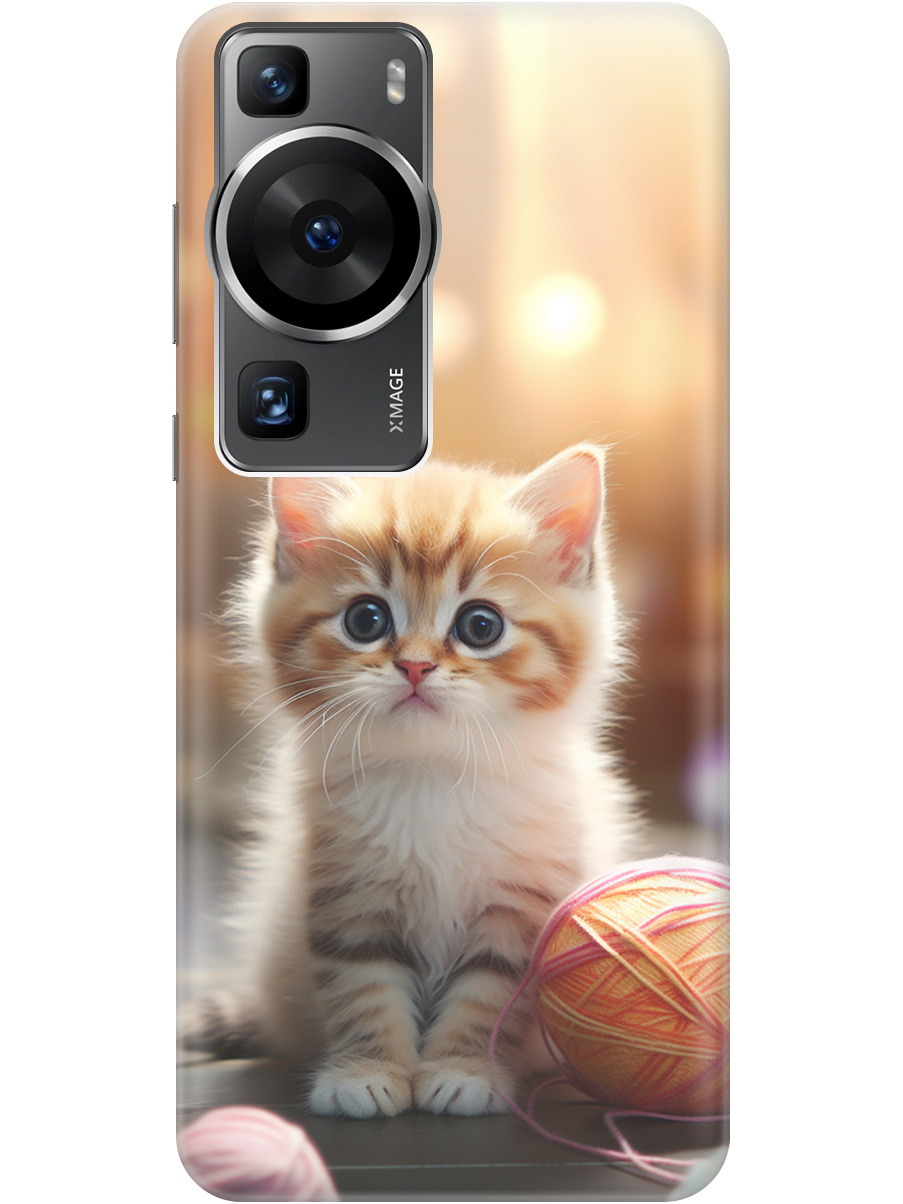 

Силиконовый чехол на Huawei P60 с принтом "Котенок и нити" прозрачный, Белый;желтый;розовый, 20010331