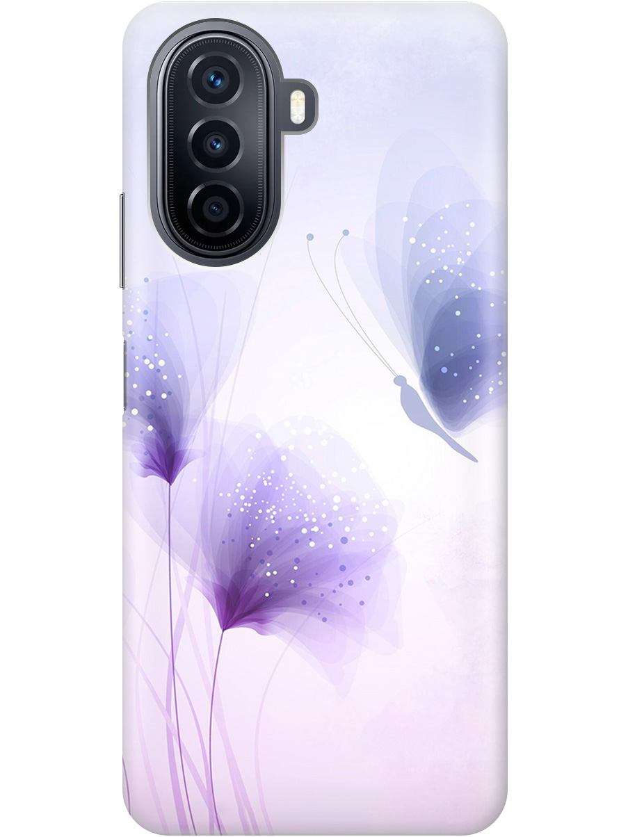 

Силиконовый чехол на Huawei nova Y70 с принтом "Бабочка и фиолетовые цветы" прозрачный, Фиолетовый, 20010325